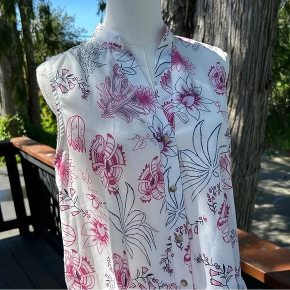 Women’s Floral Boho Print Button Down Collared Short Sleeve Dress / Size Medium - Picture 3 of 6